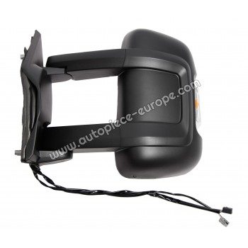 RETROVISEUR Coté conducteur - Cde manuelle - Glace bombée - Sonde de température - Clignotant blanc - Coiffe noire - Bras long