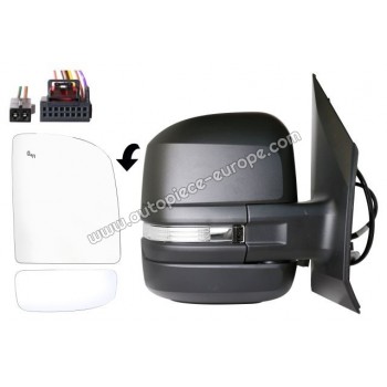 RETROVISEUR Coté passager-électrique-Dégivrant-Glace bombée - Assist angle mort-Clignotant-Coiffe noire-Rabat élect-Bras court